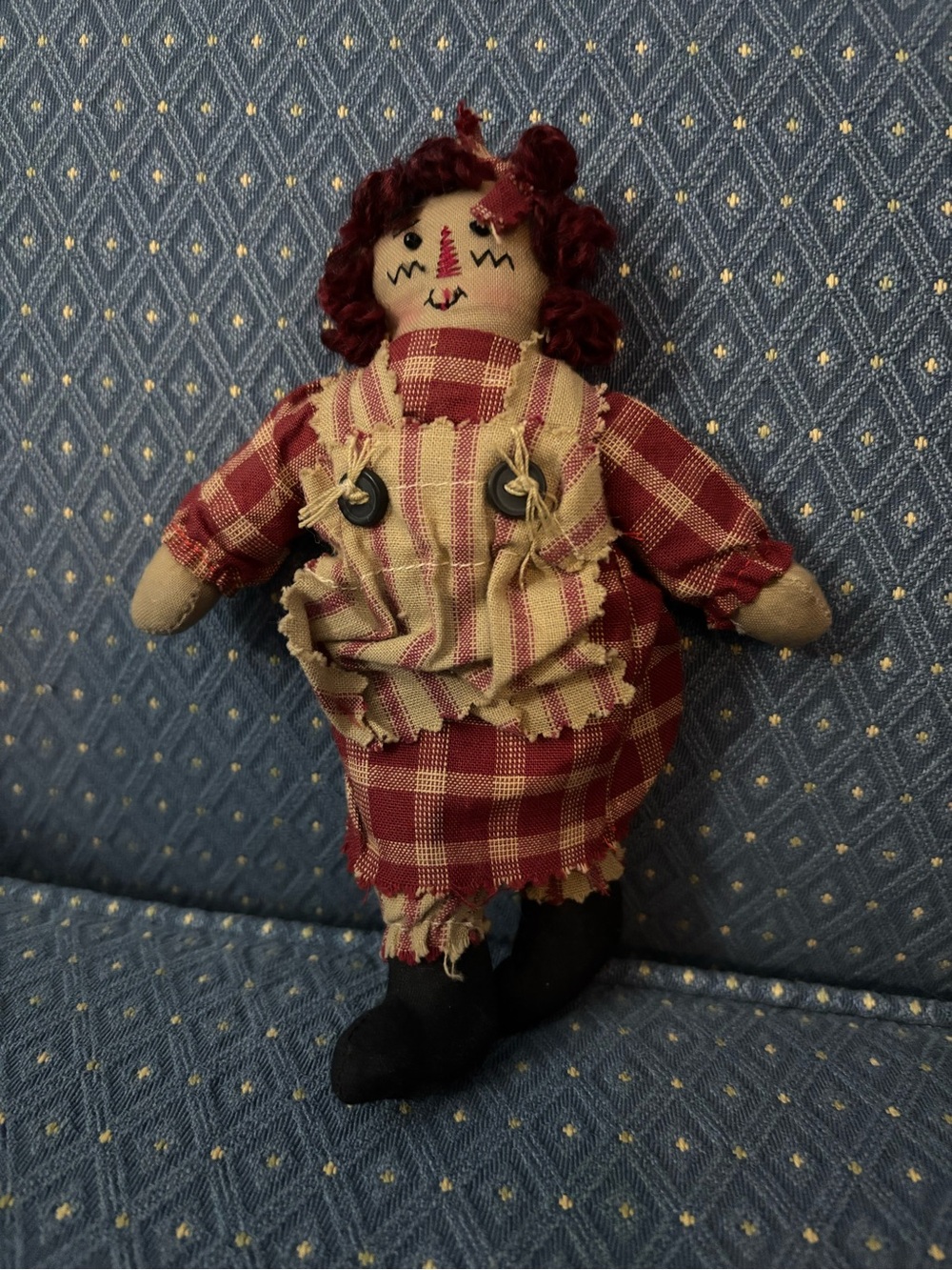 Vintage Boyds Bears BearWear Primitive Rag Doll with Red Plaid Dress yarn hair